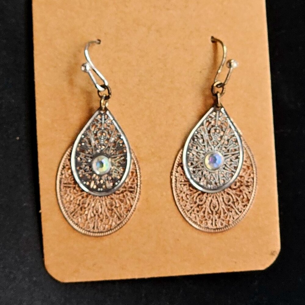 Silver/Coppertone Double Teardrop Earrings